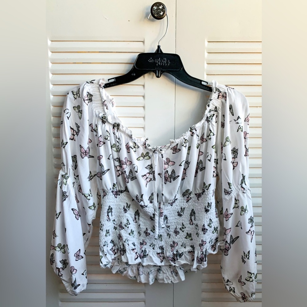 Butterfly Long-Sleeve Crop Top